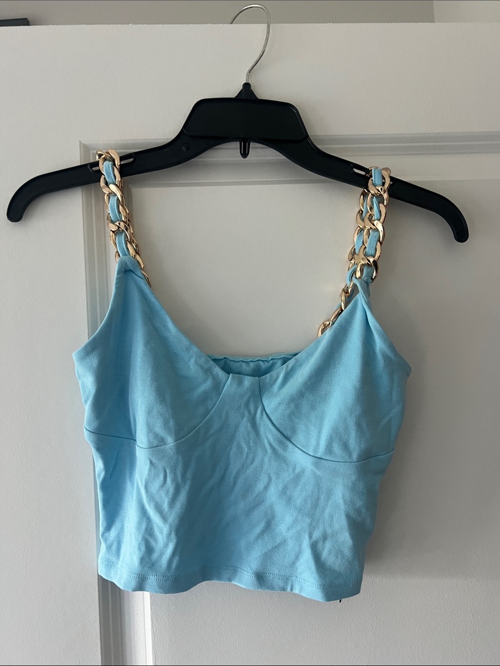 Light Blue Chain-Strap Cropped Tank Top